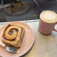 OG cinnamon roll, oat vanilla latte  at It's a Trap in Dublin