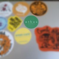 În good company 😊 My laptop sticker collection for great coffees at Ethos Brothers in Brentwood