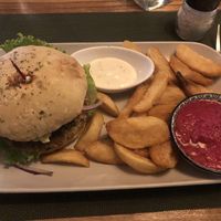 Vegan burger   at Casa Rio in Cocles