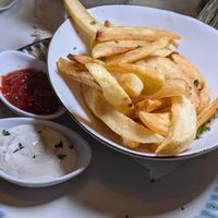 With vegan garlic dip and a tomato sauce. at Casa Rio in Cocles