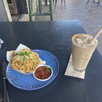 Vegan savoury muffin and choc banana smoothie  at Ours in Caloundra