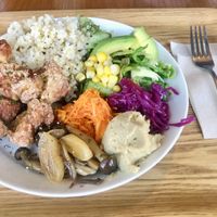 Vegan karrage bowl  at Optimus Cafe in Osaka