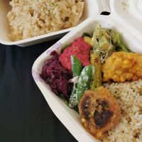 Buddha bowl and Karaage at Optimus Cafe in Osaka