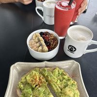 Avocado toast, granola and “be beautiful” smoothie   at Optimus Cafe in Osaka