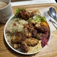 Fried soy meat bowl  at Optimus Cafe in Osaka