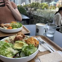 Buddha Bowl and blurry view  at Optimus Cafe in Osaka