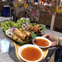 Thai spring rolls and vegan chicken   at So Vegan - Yaowarat​ in Bangkok