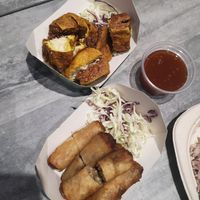 Fried soft tofu and spring rolls at So Vegan - Yaowarat​ in Bangkok
