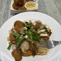 Tofu skins and some fried mushroom dish?  at So Vegan - Yaowarat​ in Bangkok