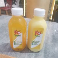 Passion fruit juice 8/10 good but slightly small  and corn milk - 5/10 never had corn milk didn't love it  it at So Vegan - Yaowarat​ in Bangkok