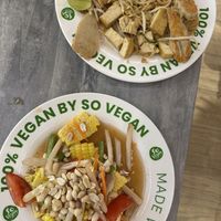 Corn and lotus stem salad + Pad Thai with vegan prawn   at So Vegan - Yaowarat​ in Bangkok