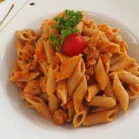 Penne with vegan ragu at Casa del Popolo in Bellinzona