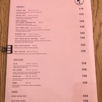 Menu at Tsiniki in Moscow