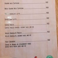 Drinks menu at The Diner  in Krugersdorp