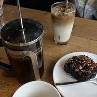 French press coffee and ice latte with brownie  at Ver De in Puerto Princesa