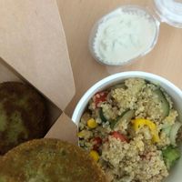 peas patties, quinoa salad, tzatziki at Vanderveg in Ljubljana