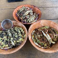 Farmers tacos top, Breakfast tacos right, ‘Tuna’ tacos left  at Leahi Health in Koloa