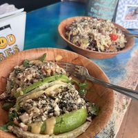 Front farmers tacos / back Thai crunch salad  at Leahi Health in Koloa