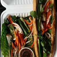 #2 - Spicy Thai Tofu on lettuce wraps, #11 - Teriyaki Tofu on a baguette at Bánhwich in Lincoln