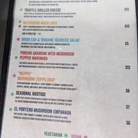 Menu at Far West Fungi in Santa Cruz