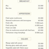 Menu at Bodhi in Hanoi