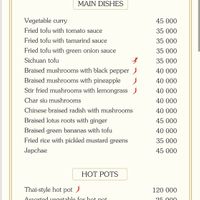 Menu at Bodhi in Hanoi