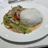 Green pepper, plant-based pork, mushroom and rice, 99 baht  at Sook Sathorn - Silom in Bangkok