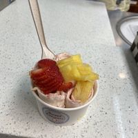Nondairy soy base with strawberries & pineapple at Sweet Creams in Honolulu