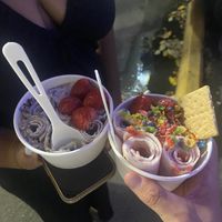 Strawberry shortcake and cookies and cream rolled ice cream  at Sweet Creams in Honolulu