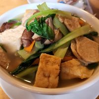 Wheat noodles with vegan chicken at Huong Viet in Hanoi