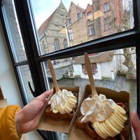 One of them is with chocolate the other is with caramel  at Otto Waffle Atelier in Bruges