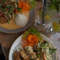 Vegane Ente mit rotem Curry und Frühlingsrollen mit einem frischen Salat at Nón Café et Cuisine in Siegen