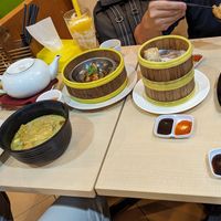Green curry rice, bean curd rolls, siu mai at Nature's Vegetarian Restaurant in Petaling Jaya