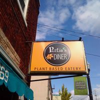 Entrance sign. at Portia's Diner in Clintonville