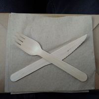 Biodegradable wooden utensils. at Portia's Diner in Clintonville