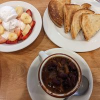 Bean soup, toast, fruit at Portia's Diner in Clintonville
