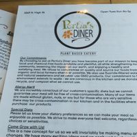 Menu at Portia's Diner in Clintonville