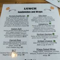 Menu at Portia's Diner in Clintonville