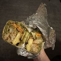 Vegan egg wrap with tempeh potato and vegan cheese   at Om Juice Bar in New York City