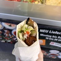 flafenbrot with extra hummus and eggplant  at Sesam Falafelbar in Zurich