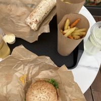 Burger, falafel wrap and fries  at Copper Branch - Cours Charlemagne in Lyon