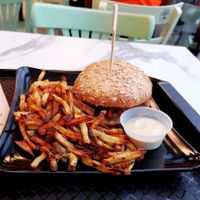 Shiitake burger and air fried fries at Copper Branch - Cours Charlemagne in Lyon