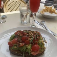 Toast and strawberry mimosa  at The Front Porch Cafe in Miami Beach