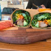 Create your own wrap with soy meat, avocado, carrots and bell peppers. at Very Veggy-SALAD WORKS- in Fujisawa
