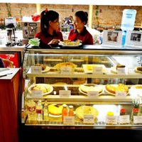 Bakery items displayed at Utpala Café in Kathmandu