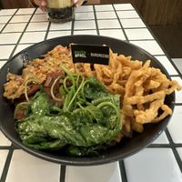 Tasty rice dish with crispy enoki mushrooms  at Burgreens - Oakwood in Jakarta