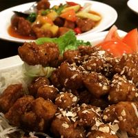 marmite chicken (front pic) and sweet and sour pork (back) at Kam Yan Vegetarian Restaurant in Seri Kembangan