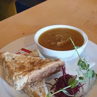 Vegan Carrot Pumpkin Chickpea Soup with Toast at Fat Dog in Rotorua
