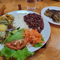 Casado including the vegan patty on the right. at Restobar Balú in Quepos