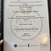 Full vegan menu option  at Amor Di Pasta in Miami